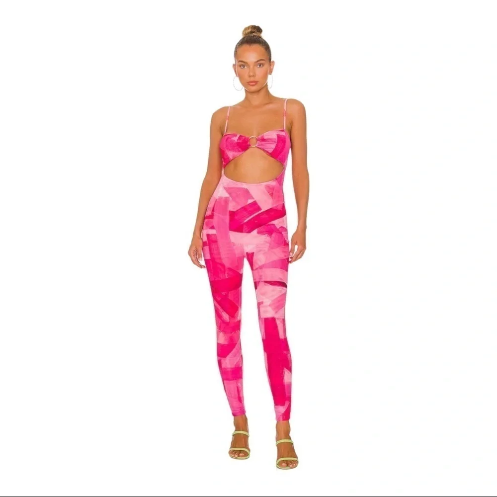 NEW Farai London Pink Stretch Jumpsuit Revolve Cleo in Electric Orchid Pink L - Picture 7 of 8